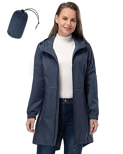 33,000ft Damen Regenjacke Leicht Kapuze Lang Regenmantel Wasserdichte Jacke Damen Packbare Funktionsjacke Windbreaker Atmungsaktiv Active Outdoor Mäntel, grau, 38 von 33,000ft