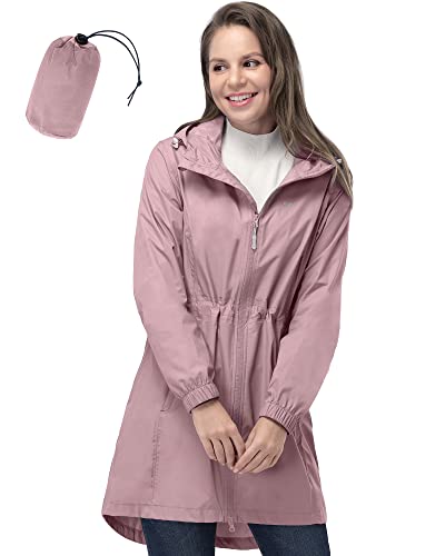 33,000ft Damen Regenjacke Leicht Kapuze Lang Regenmantel Wasserdichte Jacke Damen Packbare Funktionsjacke Windbreaker Atmungsaktiv Active Outdoor Mäntel, rose, 38 von 33,000ft