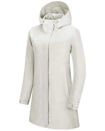 33,000ft Damen Regenjacke Windbreaker Lange Wasserdichte Softshelljacke mit Kapuze Leicht Übergangsjacke Wanderjacke Atmungsaktive Regenmantel für Frühling Sommer und Herbst Beige XXL von 33,000ft
