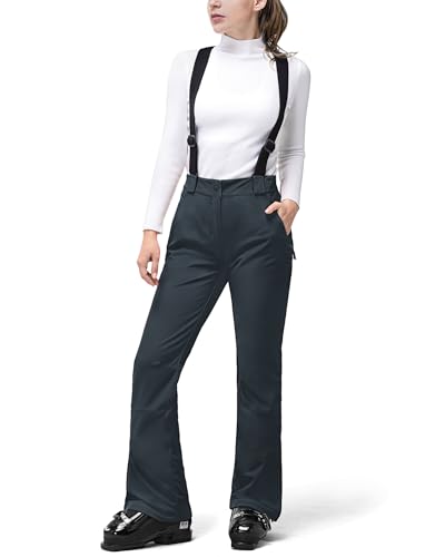 33,000ft Damen Skihose Hosenträgerhose Outdoorhose Wasserdicht Winddichte Softshellhose Warme Gefütterte Schneehose Snowboardhose Skilanglaufhose Thermohose Wanderhose Ski Pant, Dunkelgrau L von 33,000ft