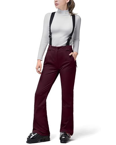 33,000ft Damen Skihose Hosenträgerhose Outdoorhose Wasserdicht Winddichte Softshellhose Warme Gefütterte Schneehose Snowboardhose Skilanglaufhose Thermohose Wanderhose Ski Pant, Himbeerrot L/31L von 33,000ft