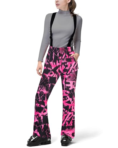 33,000ft Damen Skihose Hosenträgerhose Outdoorhose Wasserdicht Winddichte Softshellhose Warme Gefütterte Schneehose Snowboardhose Skilanglaufhose Thermohose Wanderhose Ski Pant, Schwarztarnung S von 33,000ft