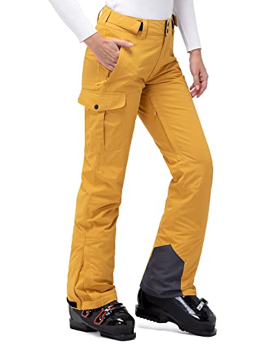 33,000ft Damen Skihose Outdoorhose Wasserdicht Winddichte Softshellhose Warme Gefütterte Thermohose Wanderhose Winter Ski Pants Women Senfgelb L von 33,000ft