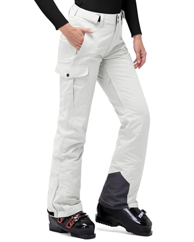 33,000ft Damen Skihose Outdoorhose Wasserdicht Winddichte Softshellhose Warme Gefütterte Thermohose Wanderhose Winter Ski Pants Women Weiß XS von 33,000ft
