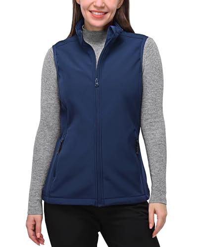 33,000ft Damen Softshell Full Zip Gilet Fleece Gefüttert Winddicht Weste Oberbekleidung Leichte Ärmellose Jacke für Laufen Wandern Golf, dunkelblau, 48 von 33,000ft