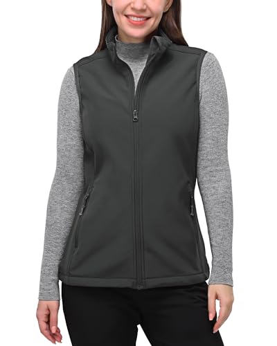 33,000ft Damen Softshell Full Zip Gilet Fleece Gefüttert Winddichte Weste Oberbekleidung Leichte Ärmellose Jacke für Laufen Wandern Golf, dunkelgrau, 40 von 33,000ft