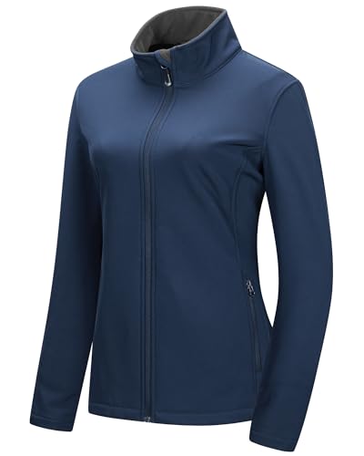 33,000ft Damen Softshell Jacke Wasserdicht Leichtes Fleece Gefüttert Übergangsjacke Warme Winterjacke Atmungsaktive Windbreaker zum Laufen Golf Wandern Dunkelblau L von 33,000ft