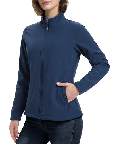 33,000ft Damen Softshelljacke Wasserdichte Winddichte Funktionsjacke Atmungsaktive Übergangsjacke Leichte Fahhradjacke zum Golf, Laufen, Wandern Dunkelblau XXL von 33,000ft