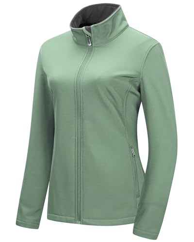 33,000ft Damen Softshell Jacke Wasserdicht Leichtes Fleece Gefüttert Übergangsjacke Warme Winterjacke Atmungsaktive Windbreaker zum Laufen Golf Wandern Hellgrün S von 33,000ft