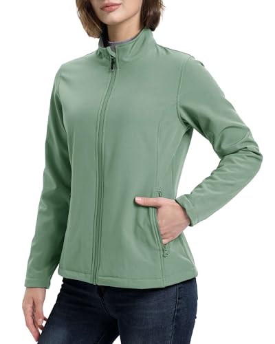 33,000ft Damen Softshell Jacke Wasserdicht Leichtes Fleece Gefüttert Übergangsjacke Warme Winterjacke Atmungsaktive Windbreaker zum Laufen Golf Wandern Hellgrün XXL von 33,000ft