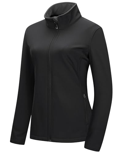 33,000ft Damen Softshell Jacke Wasserdicht Leichtes Fleece Gefüttert Übergangsjacke Warme Winterjacke Atmungsaktive Windbreaker zum Laufen Golf Wandern Schwarz L von 33,000ft