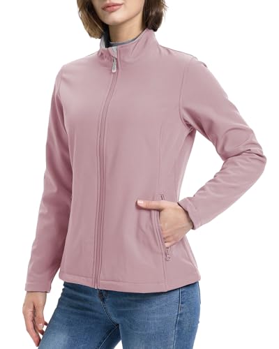 33,000ft Damen Softshelljacke Wasserdichte Winddichte Funktionsjacke Atmungsaktive Übergangsjacke Leichte Fahhradjacke zum Golf, Laufen, Wandern Trockene Rose XL von 33,000ft
