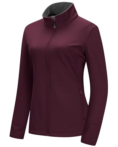 33,000ft Damen Softshell Jacke Wasserdicht Leichtes Fleece Gefüttert Übergangsjacke Warme Winterjacke Atmungsaktive Windbreaker zum Laufen Golf Wandern Weinrot M von 33,000ft