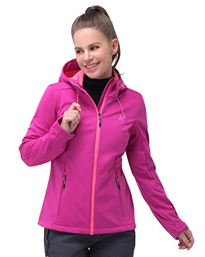 33,000ft Damen Softshelljacke Wasserdichte Winddichte Funktionsjacke Atmungsaktive Übergangsjacke Leichte Fahhradjacke mit Kapuze Windbreaker zum Laufen, Radfahren, Wandern，Lila 34 von 33,000ft