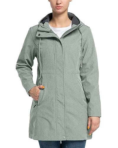 33,000ft Damen Softshelljacke Leichte Wasserdichte Regenjacke Lange Übergangsjacke Funktionsjacke Windjacke Atmungsaktive Softshellmantel mit Kapuze Regenmantel für Wandern Sporten, Hellgrün 2XL von 33,000ft