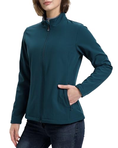 33,000ft Damen Softshelljacke Wasserdichte Winddichte Funktionsjacke Atmungsaktive Übergangsjacke Leichte Fahhradjacke zum Golf, Laufen, Wandern Dunkles Cyan 3XL von 33,000ft