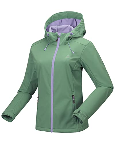 33,000ft Damen Softshelljacke Wasserdichte Winddichte Funktionsjacke Laufjacke Fahhradjacke mit Kapuze, Grün 44 von 33,000ft
