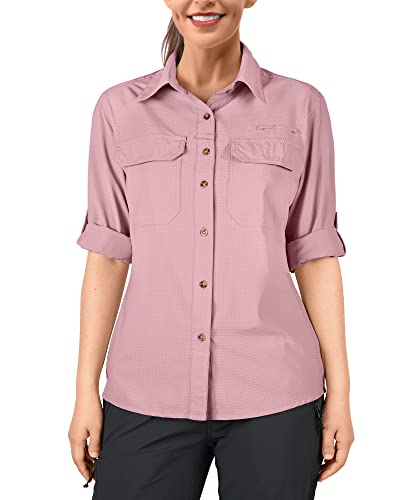 33,000ft Damen UPF 50 UV Sonnenschutz Shirt Cool Quick Dry Langarm Outdoor Angeln Wandern Safari Reise Shirt, Blassrosa, Klein von 33,000ft