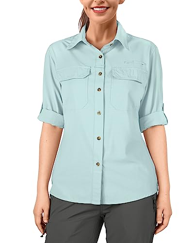 33,000ft Damen UPF 50 UV Sonnenschutz Shirt Cool Quick Dry Langarm Outdoor Angeln Wandern Safari Reise Shirt, Mintgrün, Groß von 33,000ft