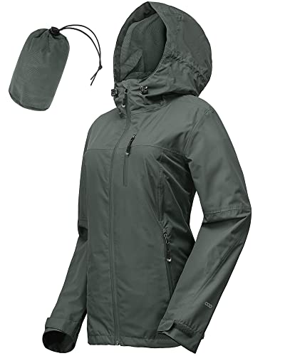 33,000ft Damen Wasserdicht Packbar Regenjacken Leicht Atmungsaktiv Windbreaker Regenmantel Outdoor Winddicht Laufen Golf Radjacke mit Kapuze, dunkelgrau, 46 von 33,000ft