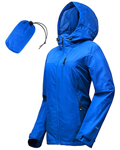 33,000ft Damen Wasserdicht Packbar Regenjacken Leicht Atmungsaktiv Windbreaker Regenmantel Outdoor Winddicht Laufen Golf Radjacke mit Kapuze, königsblau, 42 von 33,000ft