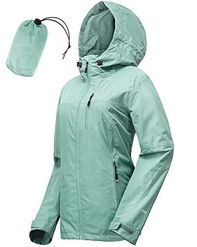 33,000ft Damen Wasserdicht Packbar Regenjacken Leicht Atmungsaktiv Windbreaker Regenmantel Outdoor Winddicht Laufen Golf Radjacke mit Kapuze, mintgrün, 34 von 33,000ft