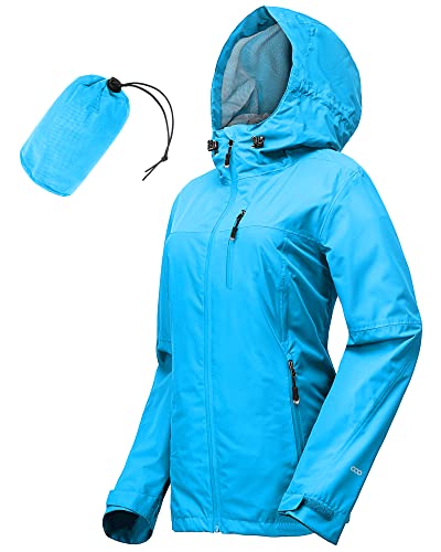 33,000ft Damen Wasserdicht Packbar Regenjacken Leicht Atmungsaktiv Windbreaker Regenmantel Outdoor Winddicht Laufen Golf Radjacke mit Kapuze, ozeanblau, 38 von 33,000ft