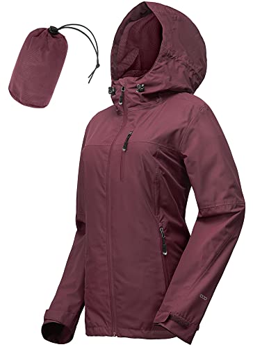 33,000ft Damen Wasserdicht Packbar Regenjacken Leicht Atmungsaktiv Windbreaker Regenmantel Outdoor Winddicht Laufen Golf Radjacke mit Kapuze, weinrot, 34 von 33,000ft