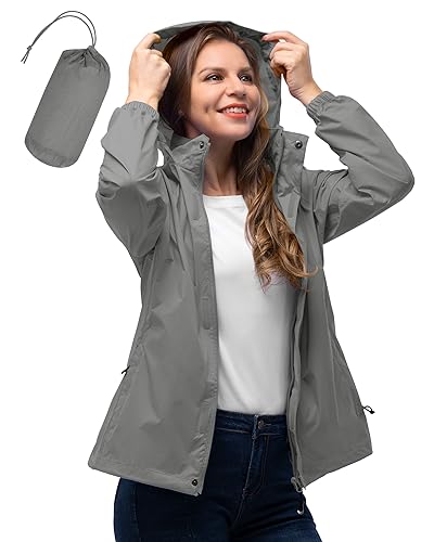 33,000ft Damen Wasserdichte Faltbar Regenjacke mit Kapuze, Leicht Atmungsaktive Windbreaker Jacke, Fahrradjacke für Frauen Fahrrad Sport Outdoorjacke von 33,000ft