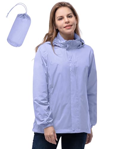 33,000ft Damen Wasserdichte Faltbar Regenjacke mit Kapuze, Leicht Atmungsaktive Windbreaker Jacke, Fahrradjacke für Frauen Fahrrad Sport Outdoorjacke von 33,000ft