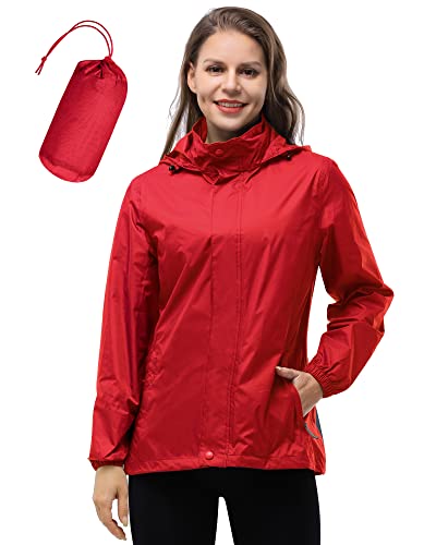 33,000ft Damen Wasserdichte Faltbar Regenjacke mit Kapuze, Leicht Atmungsaktive Windbreaker Jacke, Fahrradjacke für Frauen Fahrrad Sport Outdoorjacke von 33,000ft