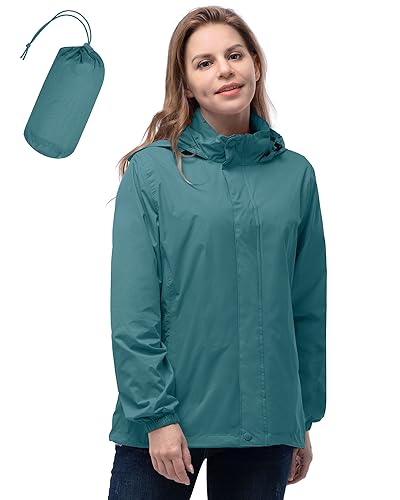 33,000ft Damen Wasserdichte Faltbar Regenjacke mit Kapuze, Leicht Atmungsaktive Windbreaker Jacke, Fahrradjacke für Frauen Fahrrad Sport Outdoorjacke von 33,000ft