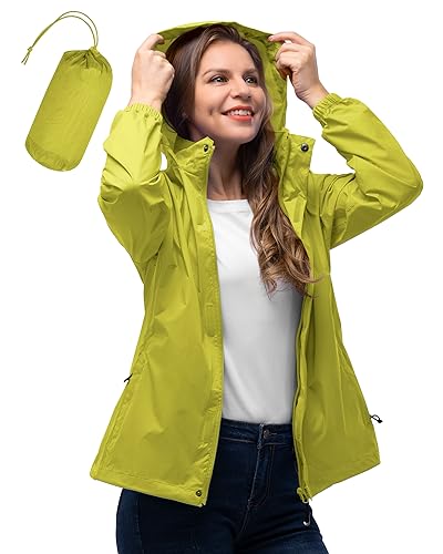 33,000ft Damen Wasserdichte Faltbar Regenjacke mit Kapuze, Leicht Atmungsaktive Windbreaker Jacke, Fahrradjacke für Frauen Fahrrad Sport Outdoorjacke von 33,000ft