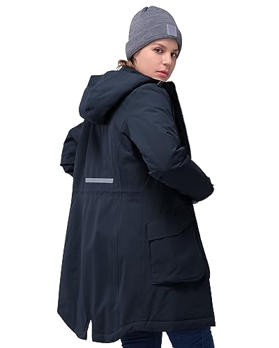 33,000ft Damen Wintermantel Lange Warme Winterjacke Parka Regenjacke Verdickene Funktionsjacke Mit Kapuze Übergangsjacke Outdoorjacke, Juwel Blau 2XL von 33,000ft