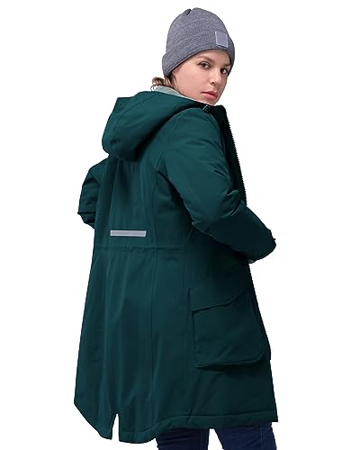 33,000ft Damen Wintermantel Lange Warme Winterjacke Parka Regenjacke Verdickene Funktionsjacke Mit Kapuze Übergangsjacke Outdoorjacke, Petrol 2XL von 33,000ft