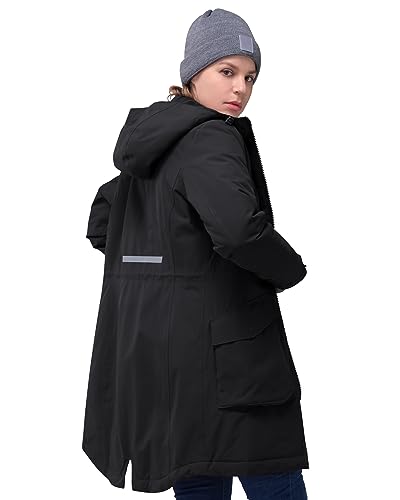 33,000ft Damen Wintermantel Lange Warme Winterjacke Parka Regenjacke Verdickene Funktionsjacke Mit Kapuze Übergangsjacke Outdoorjacke, Schwarz 2XL von 33,000ft