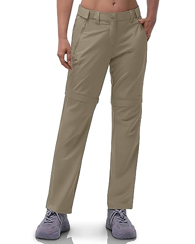 33,000ft Damen Zip Off Wanderhose, Atmungsaktiv Trekkinghose Schnell Trockend Stretch Abnehmbar Zip-Off Outdoorhose Sommer Arbeitshose Funktionshose Khaki 31L 40 von 33,000ft