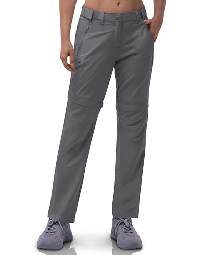 33,000ft Damen Zip Off Wanderhose, Atmungsaktiv Trekkinghose Schnell Trockend Stretch Abnehmbar Zip-Off Outdoorhose Sommer Arbeitshose Funktionshose Grau 29L 36 von 33,000ft