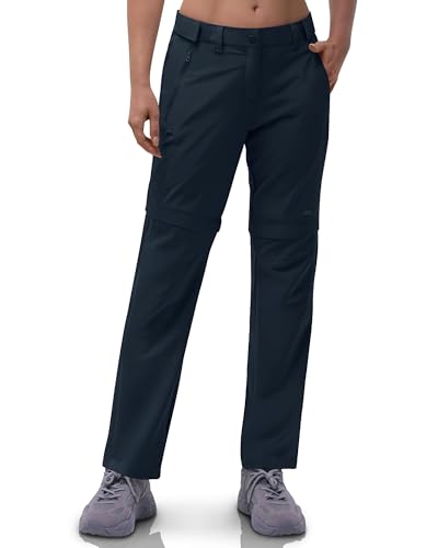 33,000ft Damen Zip Off Wanderhose, Atmungsaktiv Trekkinghose Schnell Trockend Stretch Abnehmbar Zip-Off Outdoorhose Sommer Arbeitshose Funktionshose Navyblau 31L 40 von 33,000ft