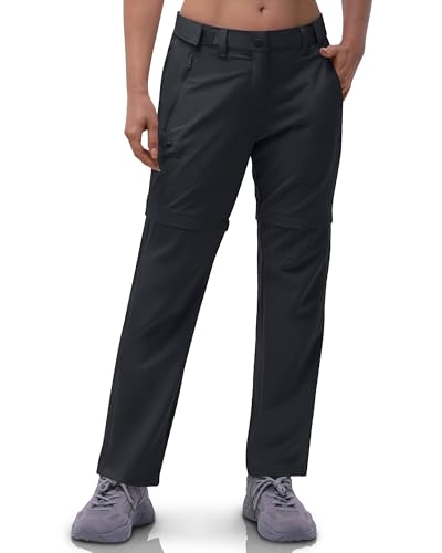 33,000ft Damen Zip Off Wanderhose, Atmungsaktiv Trekkinghose Schnell Trockend Stretch Abnehmbar Zip-Off Outdoorhose Sommer Arbeitshose Funktionshose Schwarz 29L 34 von 33,000ft