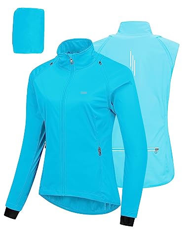 33,000ft Fahrradjacke Damen Wasserdicht Atmungsaktiv Sommer UV-Schutz Leicht Fahrradweste mit Abnehmbaren Ärmeln Fahrrad Reflektierend Regenjacke Frauen Blau XS von 33,000ft