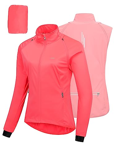 33,000ft Fahrradjacke Damen Wasserdicht Atmungsaktiv Sommer UV-Schutz Leicht Fahrradweste mit Abnehmbaren Ärmeln Fahrrad Reflektierend Regenjacke Frauen Rosa L von 33,000ft