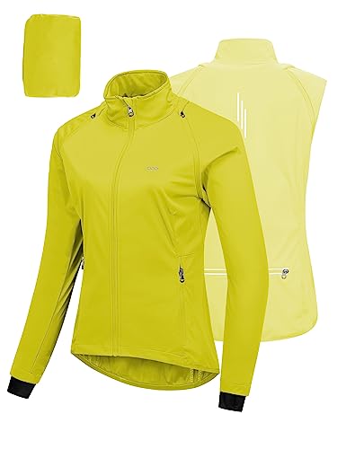 33,000ft Fahrradjacke Damen Wasserdicht Atmungsaktiv Sommer UV-Schutz Leicht Fahrradweste mit Abnehmbaren Ärmeln Fahrrad Reflektierend Regenjacke Frauen Grün L von 33,000ft