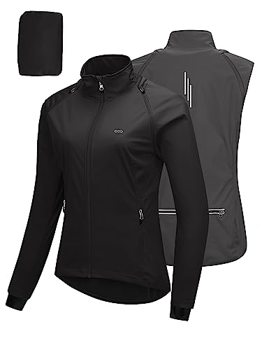 33,000ft Fahrradjacke Damen Wasserdicht Atmungsaktiv Sommer UV-Schutz Leicht Fahrradweste mit Abnehmbaren Ärmeln Fahrrad Reflektierend Regenjacke Frauen Schwarz 2XL von 33,000ft