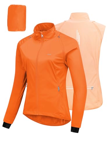 33,000ft Fahrradjacke Damen Wasserdicht Atmungsaktiv Sommer UV-Schutz Leicht Fahrradweste mit Abnehmbaren Ärmeln Fahrrad Reflektierend Regenjacke Frauen Orange S von 33,000ft