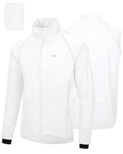 33,000ft Fahrradjacke Herren Wasserdicht Atmungsaktiv UV-Schutz Leicht Fahrradweste mit Abnehmbaren Ärmeln, Reflektierend Regenjacke Laufjacke Packbare Jacke für Männer Weiß XL von 33,000ft
