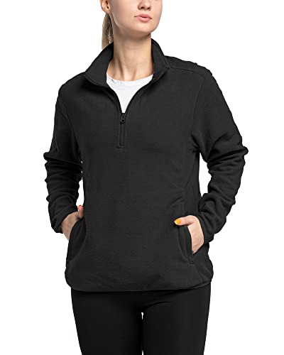 33,000ft Damen Fleece Pullover mit Halbreißverschluss Fleeceshirt Winter Warm Sweatjacke Microfleece Atmungsaktiv Fleecepulli für Reisen, Wandern Schwarz 42 von 33,000ft