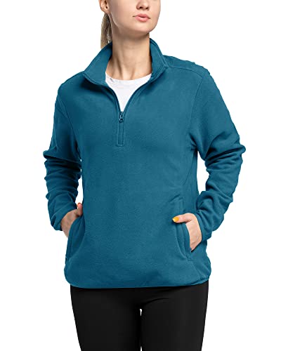 33,000ft Damen Fleece Pullover mit Halbreißverschluss Fleeceshirt Winter Warm Sweatjacke Microfleece Atmungsaktiv Fleecepulli für Reisen, Wandern Meeresblau 40 von 33,000ft