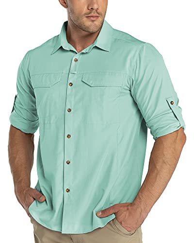 33,000ft Funktionshemd Herren UPF50+ UV-Schutz Langarm Hemd Atmungsaktiv Button-Down-Hemd Outdoor Sportliches Freizeithemd Angelhemd Für Männer Mintgrün M von 33,000ft