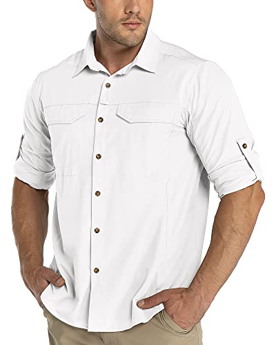 33,000ft Funktionshemd Herren UPF50+ UV-Schutz Langarm Hemd Atmungsaktiv Button-Down-Hemd Outdoor Sportliches Freizeithemd Angelhemd Für Männer Weiß 4XL von 33,000ft